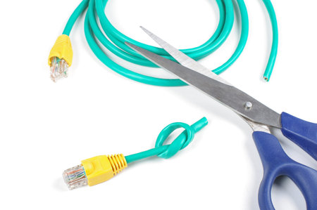 Cut internet cable close up