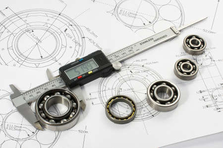 Bearing and caliper on the mechanical engineering drawingの写真素材