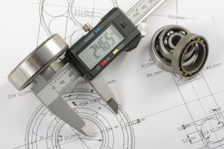 Bearings and caliper on the mechanical engineering drawingの写真素材
