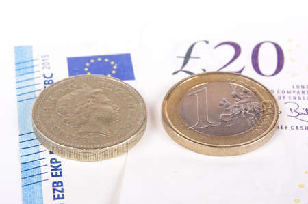European Union and Great Britain money side by sideの写真素材