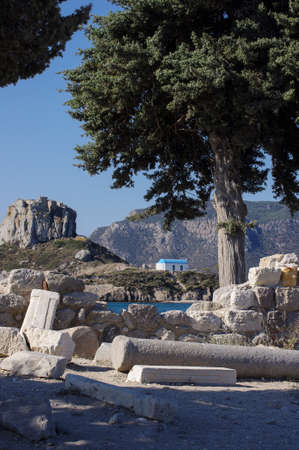 Old ruins in front of Basilica of Ayios Stefanos, Kos island, Greeceの写真素材