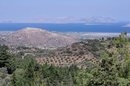 Kos island relief panorama aerial photo from Zia village, Kos island, Greeceの写真素材
