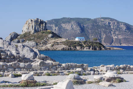 Old ruins in front of Basilica of Ayios Stefanos, Kos island, Greeceの写真素材