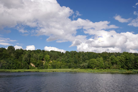 Natural Nemunas riverbank landscape in Birstonas, Lithuania