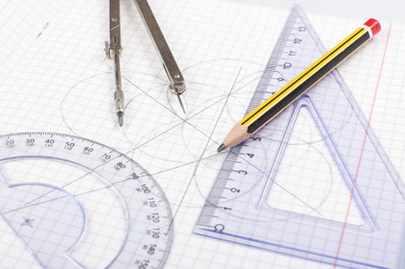 School technical drawing equipment close up
