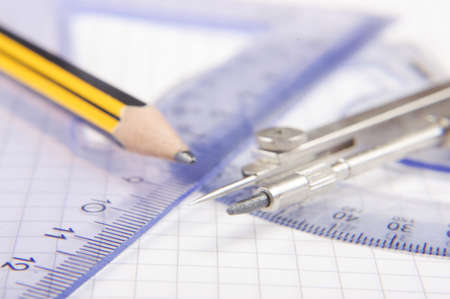 School technical drawing equipment close upの写真素材