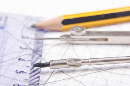 School technical drawing equipment close upの写真素材