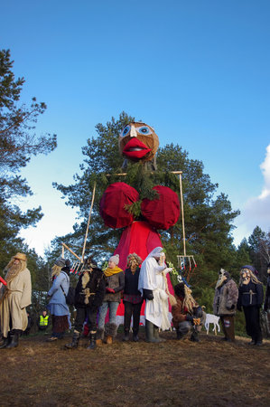 KAUNAS, LITHUANIA - FEBRUARY 25: Burning winter symbol called More on Feb 25, 2017, Kaunas, Rumsiskes, Lithuaniaのeditorial素材