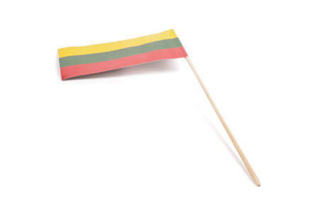 Paper Lithuania flag as souvenir isolated on the white backgroundの写真素材