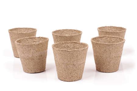 Peat pots for seeding isolated on the white backgroundの写真素材