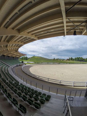 Wide angle view of hippodrome in Harmony park, Lithuaniaの写真素材