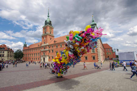WARSAW, POLAND - JULY 18, 2017: Many helium balloons in the air in the downtown of Warshaw, Poland.のeditorial素材