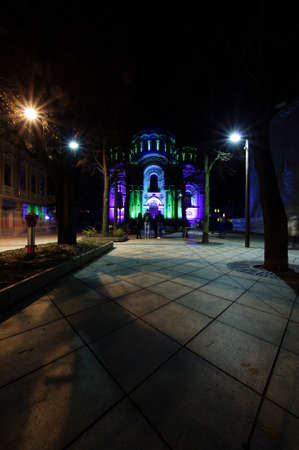Church Soboras in Kaunas Lithuania during light showの写真素材