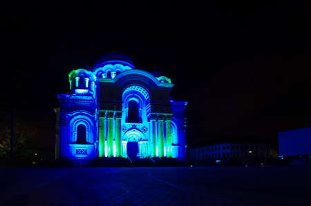 Church Soboras in Kaunas Lithuania during light showの写真素材