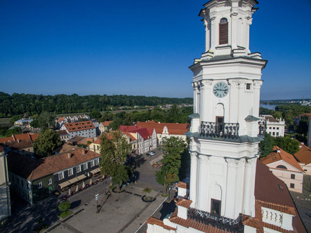 Aerial view close up of Kaunas town hall tower
