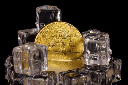 Bitcoin is a virtual currency, but this coin is a symbol of Bitcoinの写真素材