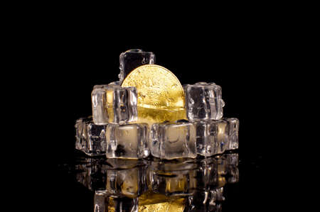 Bitcoin is a virtual currency, but this coin is a symbol of Bitcoinの写真素材