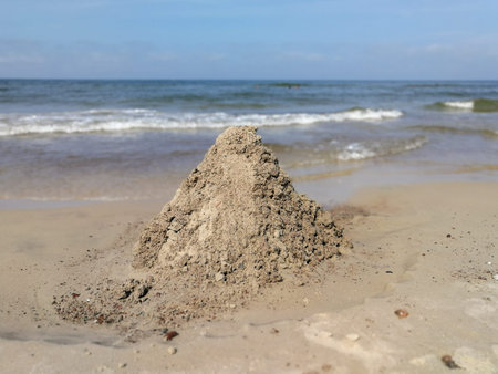 Sandcastle build at the sady beach at Sventoji, Lithuaniaの写真素材