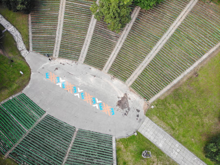 Aerial view of Valley of songs (Dainu slenis) in Kaunas, Lithuania