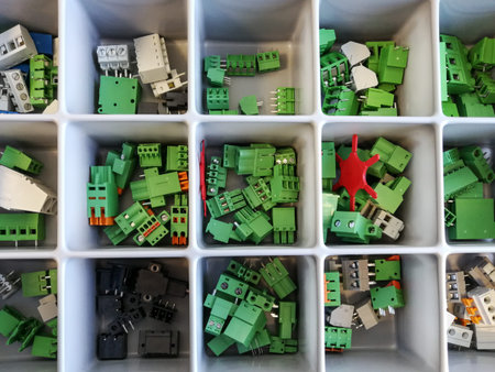 Many electronic components electrical connectors in the tray