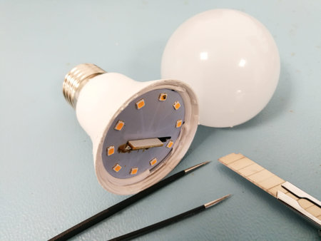 Disassembled LED lamp with one light emitting diode chip burnt out
