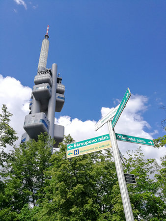 Zizkov television tower for TV signals broadcasting in Prague, Czech Republic