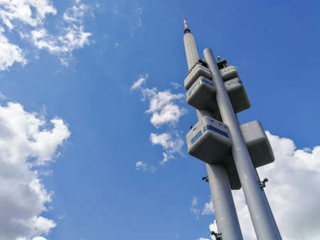 Zizkov television tower for TV signals broadcasting in Prague, Czech Republicのeditorial素材