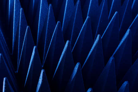 Blue soft hybrid pyramidal microwave and radio frequency absorbers close upの写真素材