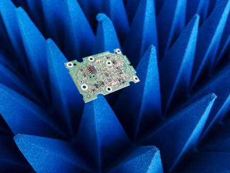 Electronics Printed Circuit Borad in front of Electromagnetic compatibility measurements absorbersの写真素材