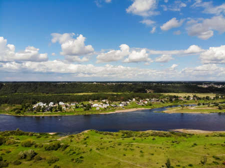 view of Nemunas and Nevezis rivers confluence near Kaunas city in Lithuaniaの写真素材