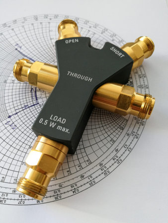 Calibration kit for radio frequency vector network analyzer calibration in front of Smith chart