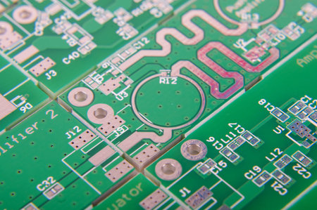 Abstract macro close up of microwave printed circuit board PCB patterns