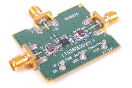 Radio Frequency microwave mixer evaluation Printed circuit board  isolated on the white background