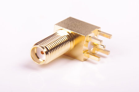 Female 90 degree angle SMA connector for RF and microwave signals