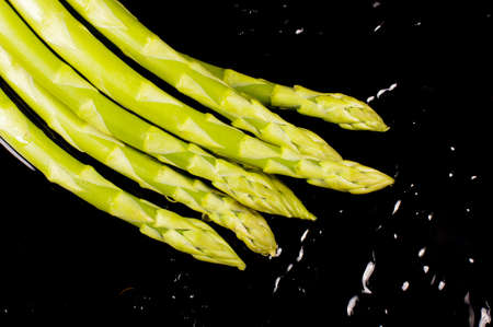 Fresh organic green asparagus (asparagus officinalis) isolated on black backgroundの写真素材