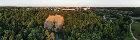 Panorama aerial view of the Rokai Exposure close to Kaunas city, Lithuania