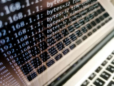 Computer LCD screen with multiple pings. Virus and DDOS attack conceptの写真素材