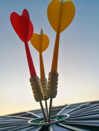 Dart arrow precise pointed target at bullseye. Business success concept