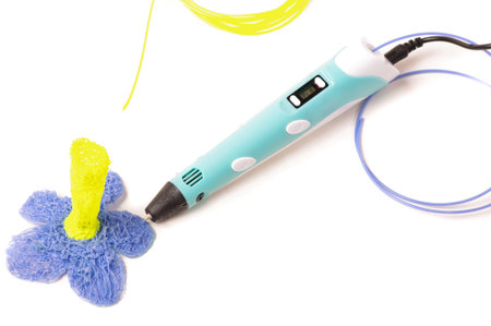 3D printing pen for children creativity and DIY do it yourself mechanical projects isolated on the...