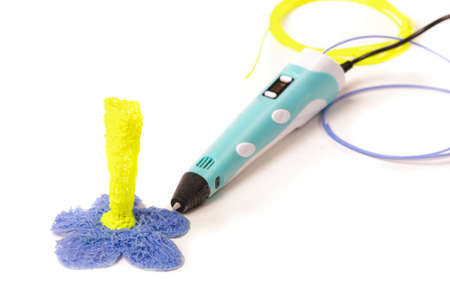 3D printing pen for children creativity and DIY do it yourself mechanical projects isolated on the white backgroundの写真素材