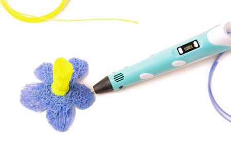 3D printing pen for children creativity and DIY do it yourself mechanical projects isolated on the...