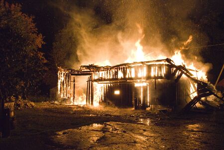 Night burning house の写真素材