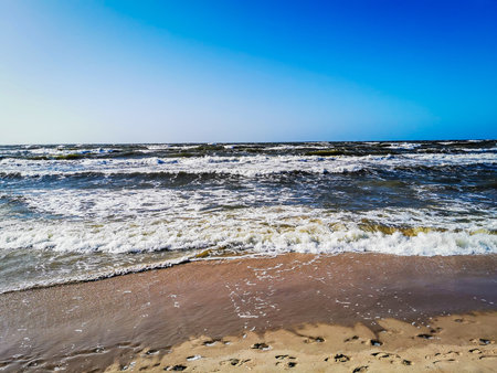 Spring waves of Baltic sea in Palanga, Lithuania