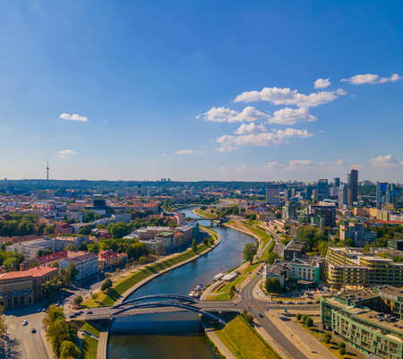 Aerial view of new city center and skyscrapers of Vilnius, Lithuaniaの写真素材