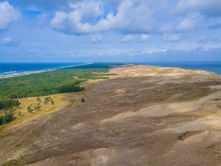 Aerial view of dead grey dunes in Curonian spit National park and reserve, Lithuaniaの写真素材