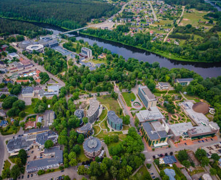 Aerial panoramic view of Lithuanian resort Druskininkaiの写真素材