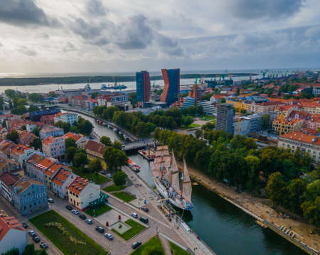 Aerial view of Klaipeda city center and port in horizon. Lithuaniaの写真素材