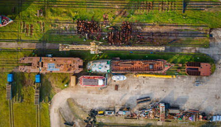 Aerial view of a shipyard and repair shopの写真素材