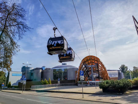 Cable car station in Druskininkai which goes from city center to snow arena over the river of Nemunasのeditorial素材