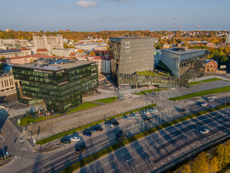 New Kaunas city center with a skyscrapers and modern office buildings